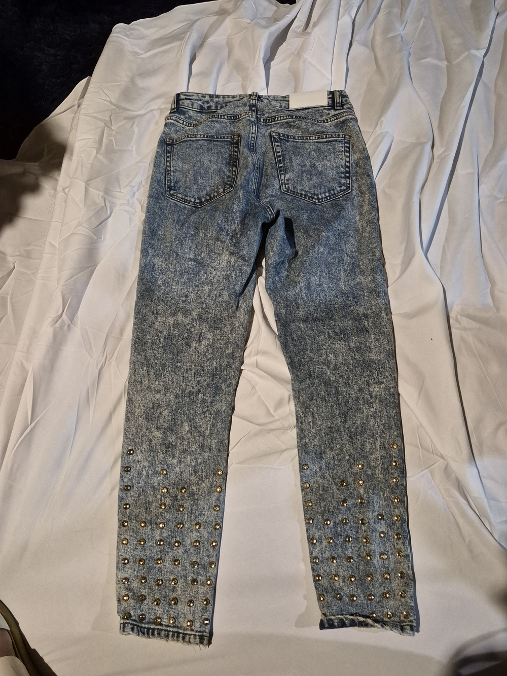 The Kooples Acid-Wash Blue Studded Ankle Jeans